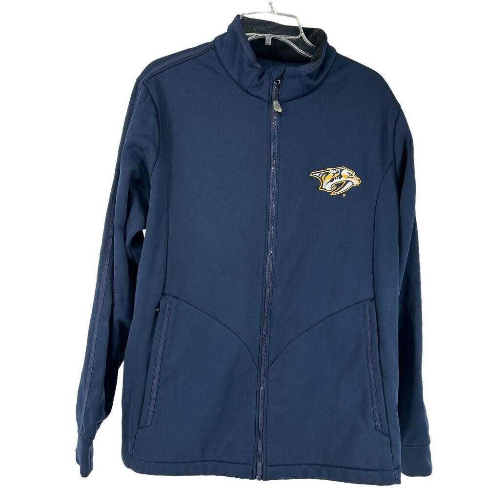 Nashville Predators Jacket Mens Size M Full Zip Navy Blue Antigua Fleece Lined